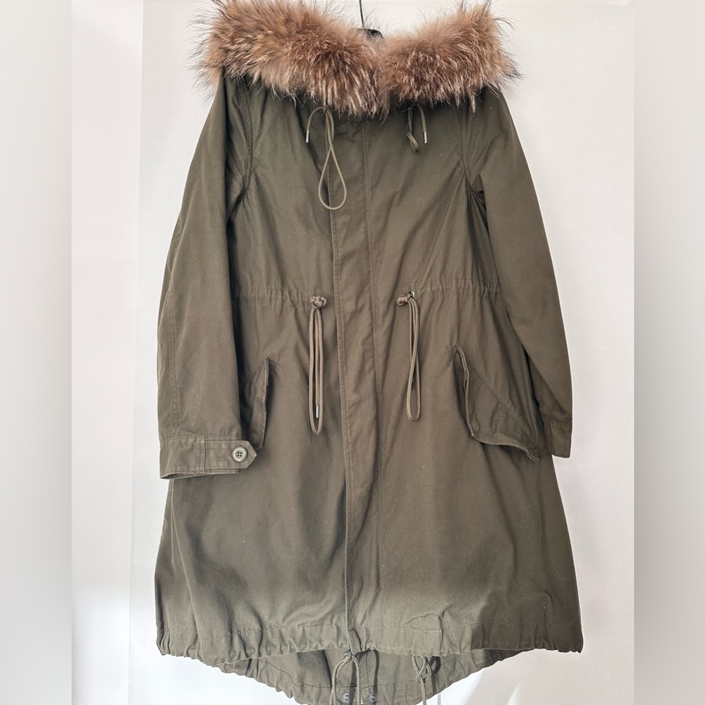 AR SRPLS System Cotton Parka with Real Fur Hood Stripe Olive